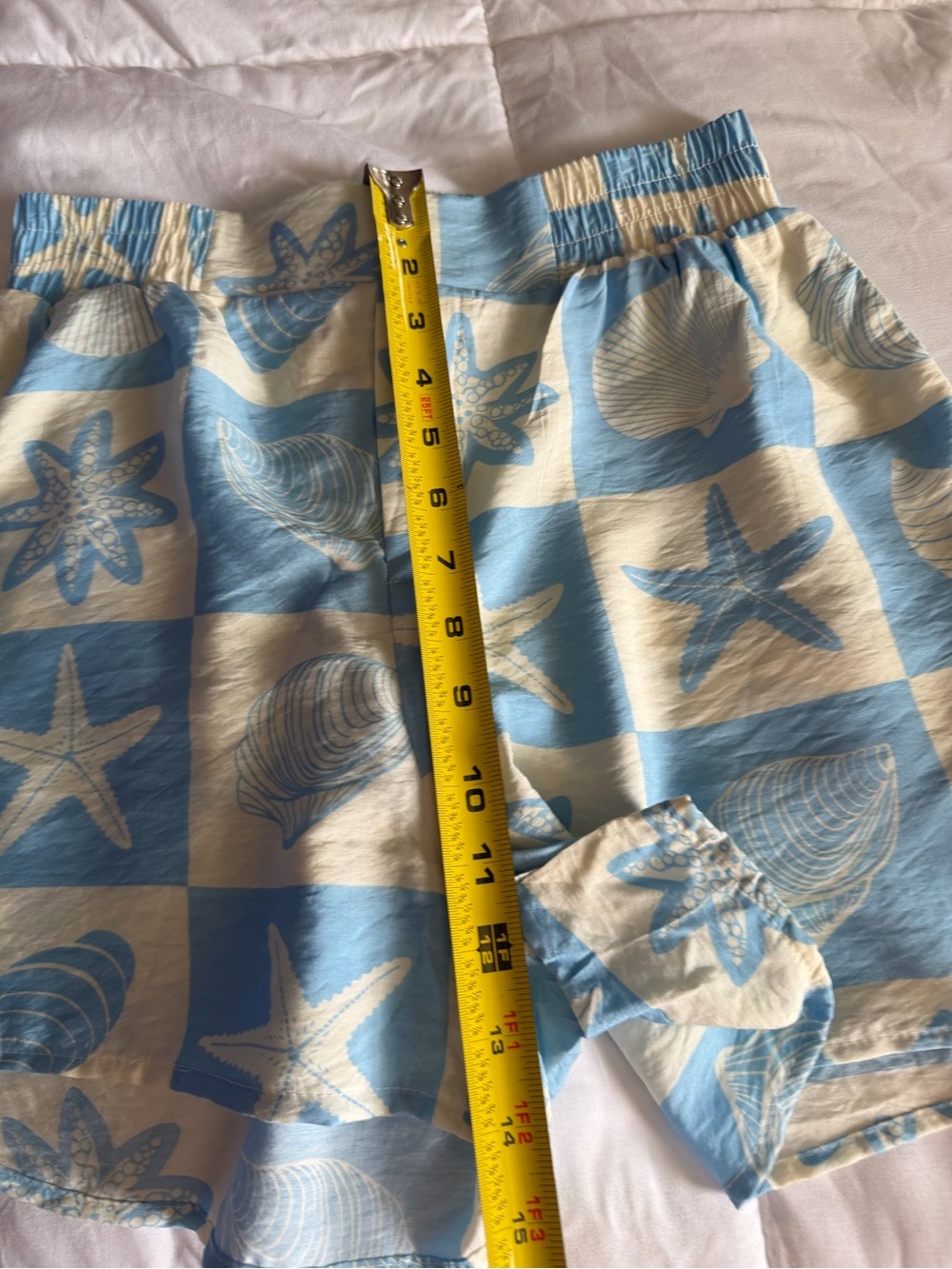 Timing Blue & Cream Starfish Shell Print High-Waist Shorts - Picture 4 of 7